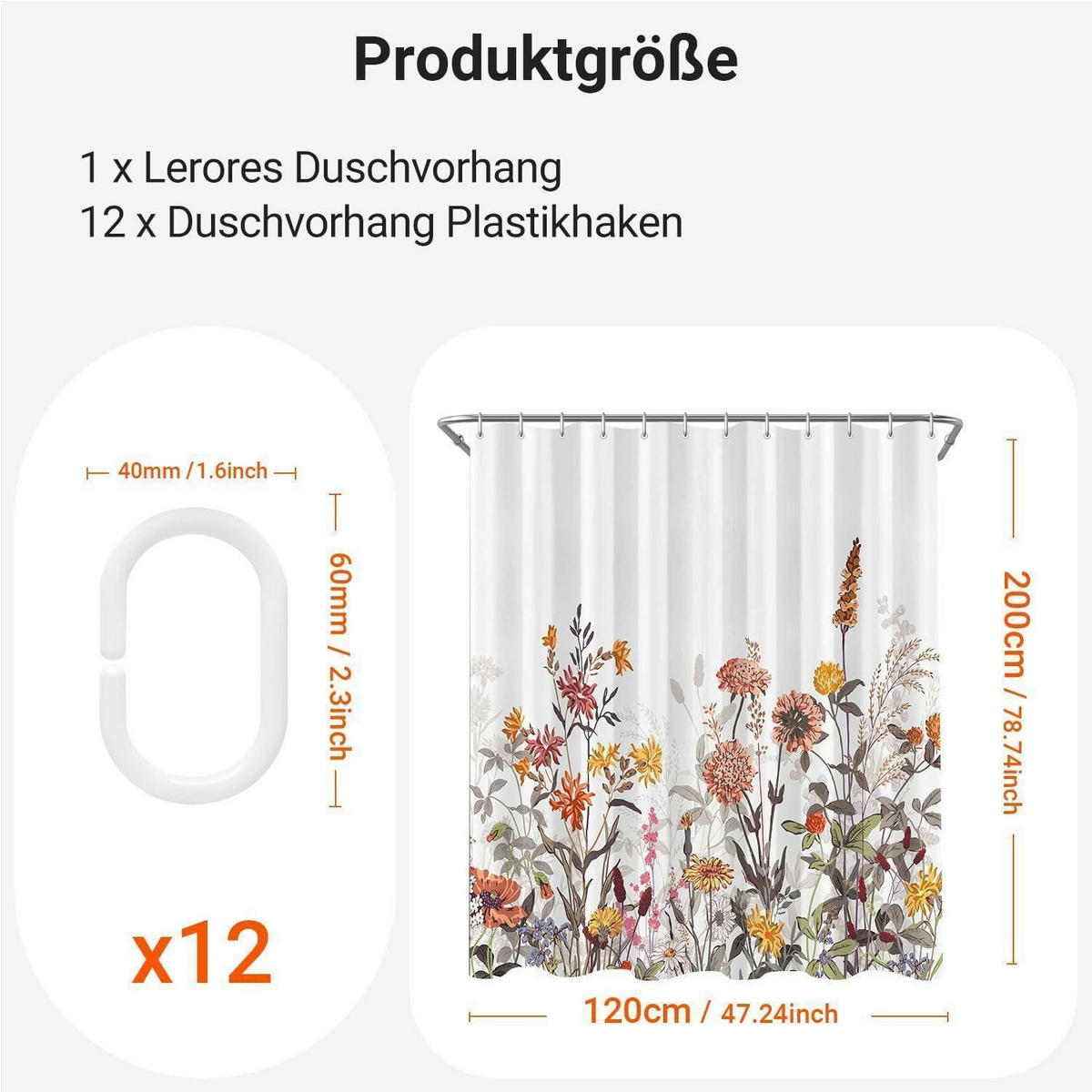 DUSCHVORHANG Mischblumen 120 x 200 cm - Multicolor, Textil (120/200cm)