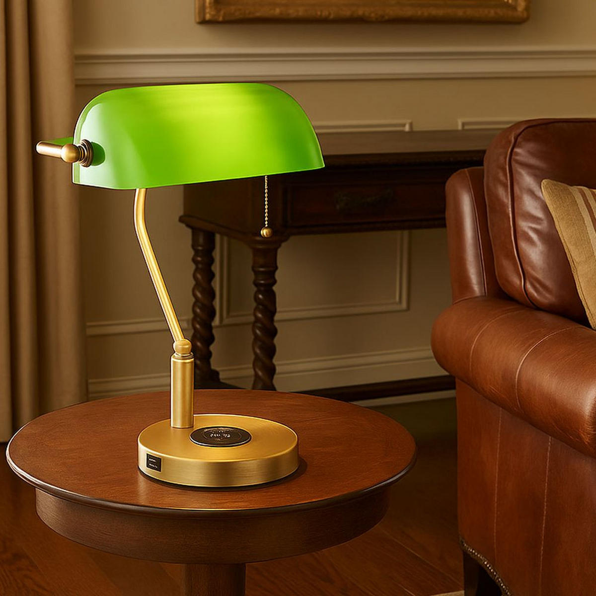 LED TISCHLEUCHTE Antique Messing Grün - Messingfarben, Glas (26.5/20/36cm) - Globo Lighting