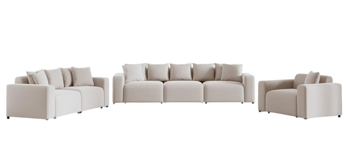 SOFASET Megan 3-2-1 In Salvador - Beige, Holzwerkstoff/Textil (327/75/98cm) - Fun Möbel