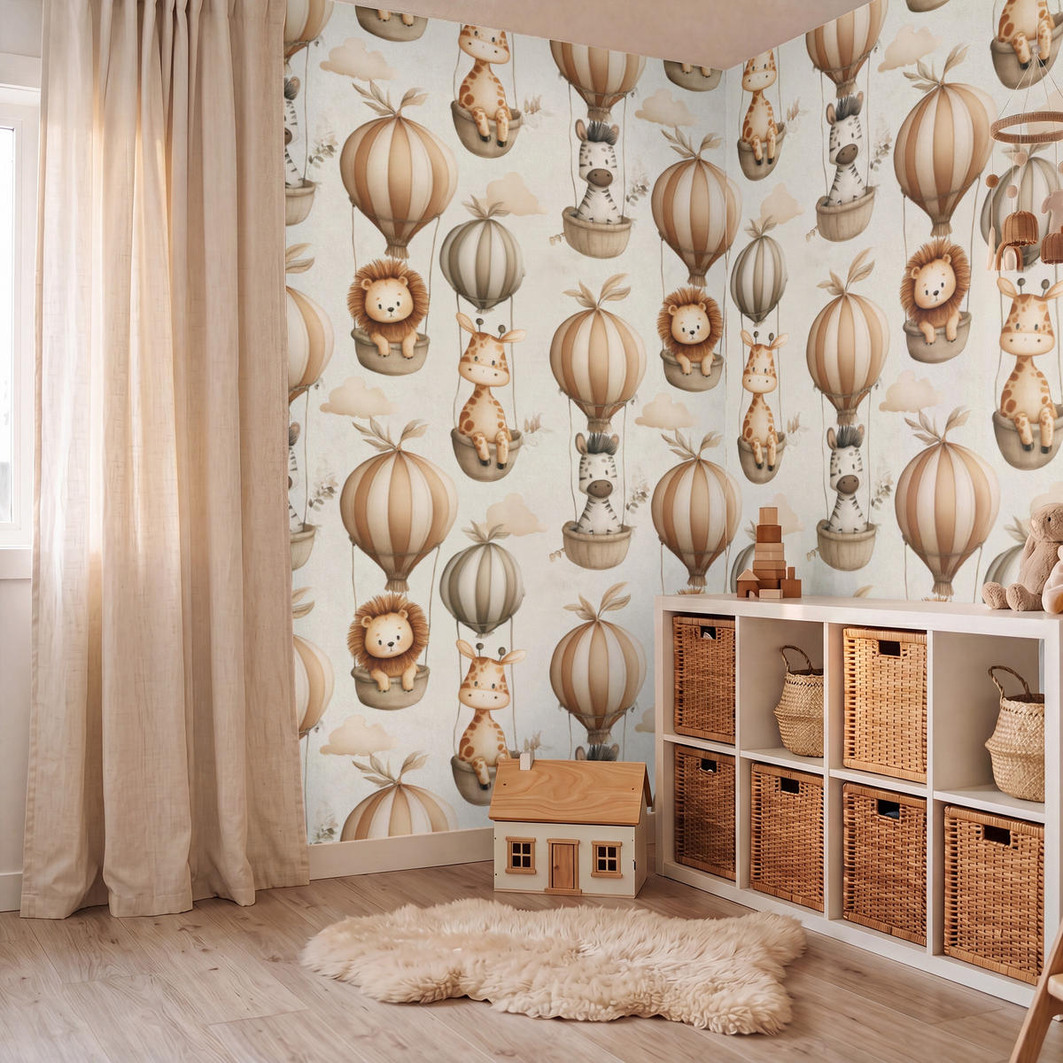 KINDERTAPETE - Safari - Heißluftballons - Taupe - 280x240 cm - Beige, Papier (280/240cm) - OnlyWow