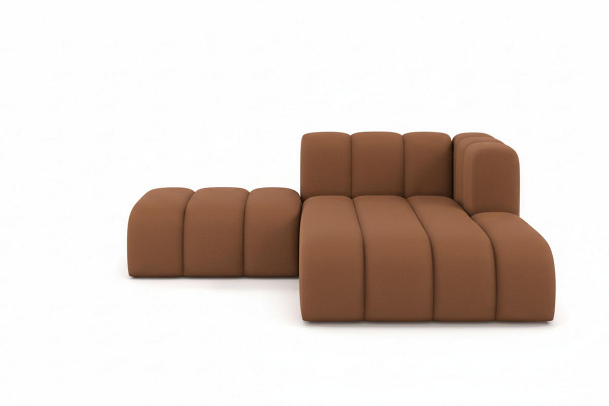 CHAISELONGUE Mit Hocker Grand, Veloursstoff Salvador, Dunkelbraun, Rechts - Dunkelbraun, Holz (204/179cm) - Kaiser Möbel