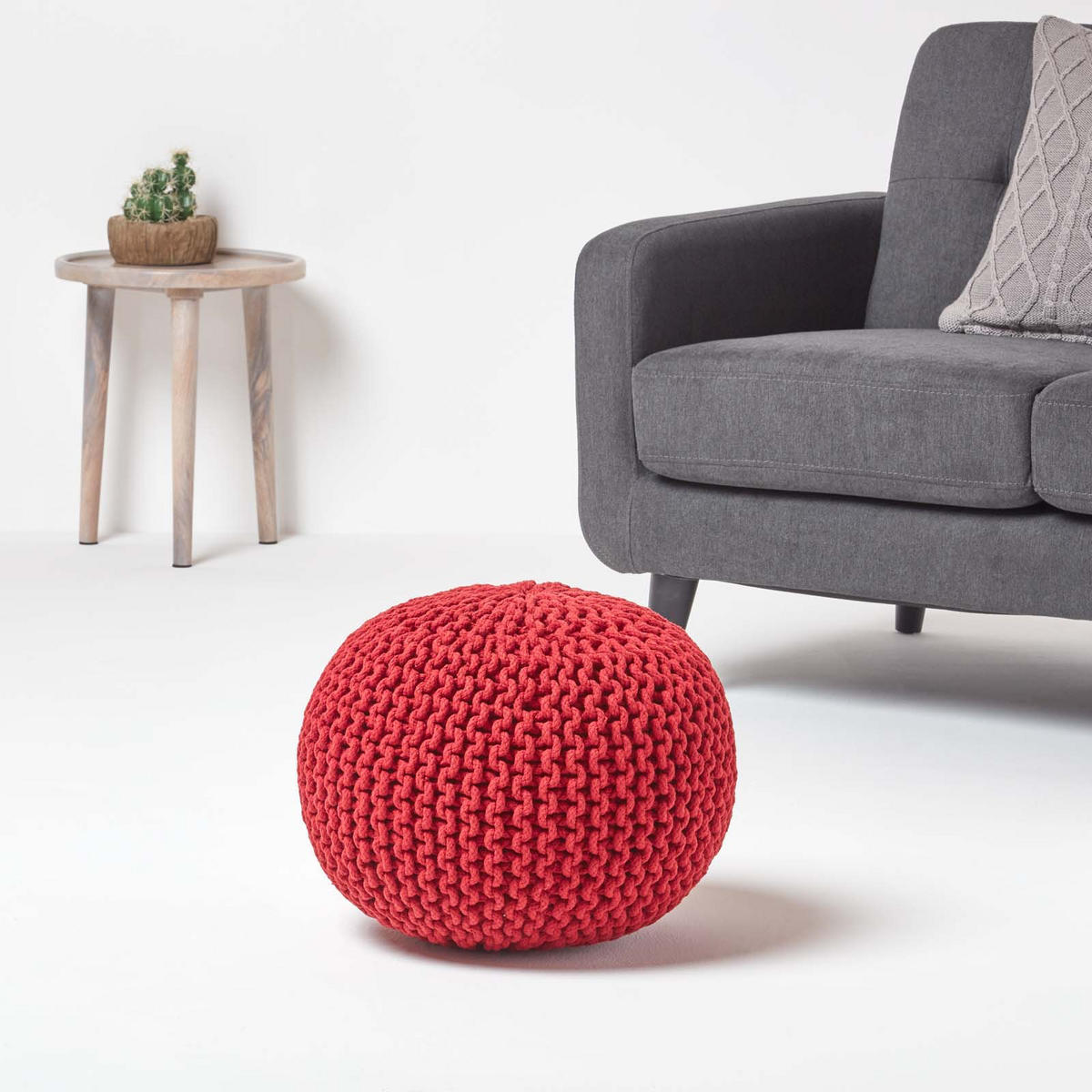 STRICK-POUF rot, 40/40/35 cm - Rot, Textil (40/35/40cm) - Homescapes