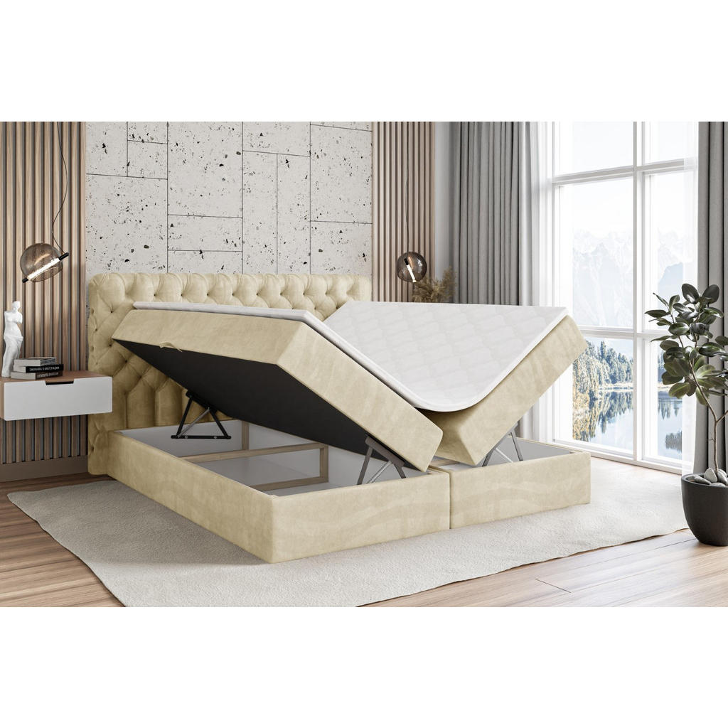 Thumbnail - Altdecor Boxbett, Beige, Holzwerkstoff, Höhe ca. 20 cm, 200x200 cm, Schlafzimmer, Betten, Boxspringbetten