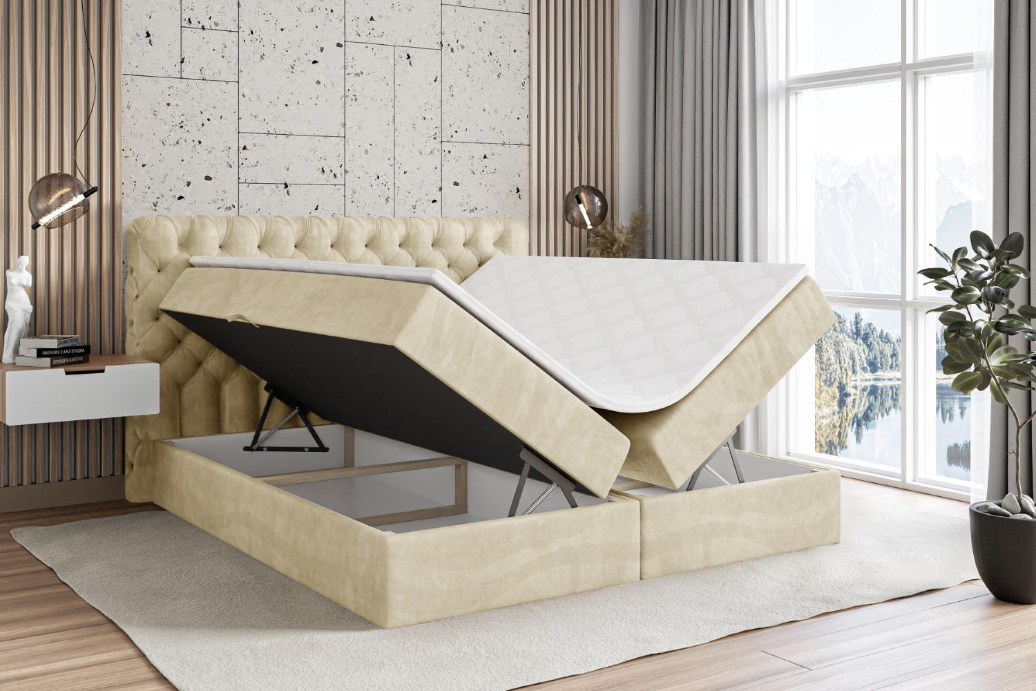 Thumbnail - Altdecor Boxbett, Beige, Holzwerkstoff, Höhe ca. 20 cm, 180x200 cm, Schlafzimmer, Betten, Boxspringbetten