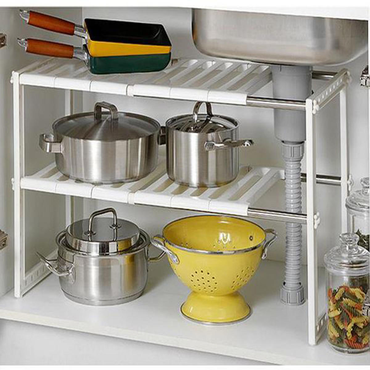 KÜCHENREGAL 2-Stufig aus PP Edelstahl in Weiß Verstellbar Hohe Belastbarkeit 50 x 26,5 x 39 cm - Silberfarben/Weiß, Kunststoff/Metall (70/39/26.5cm) - Livingandhome
