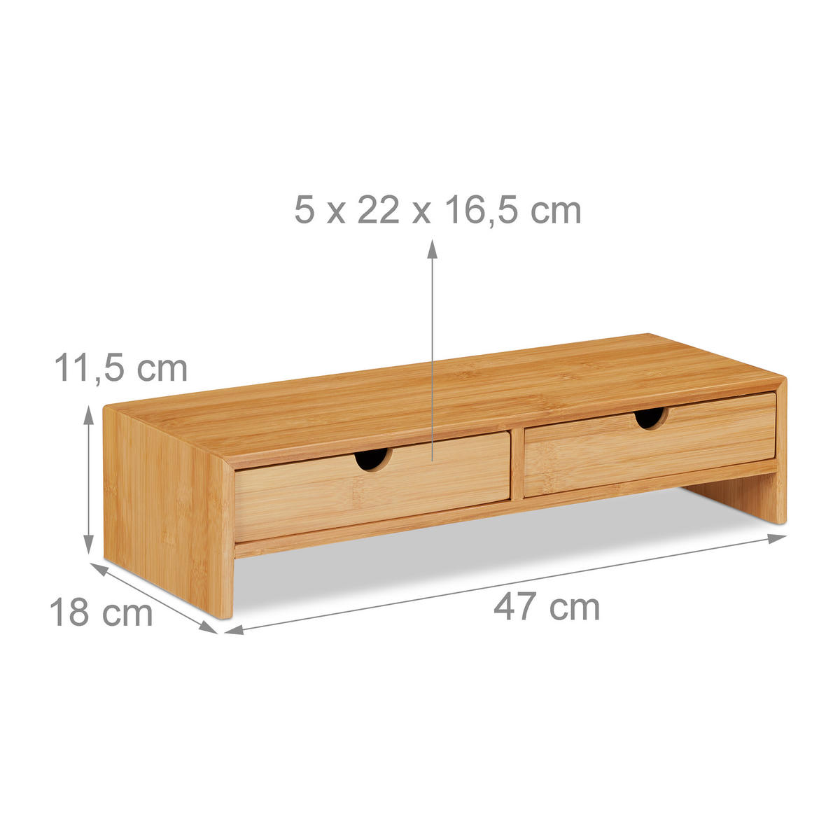 MONITORSTÄNDER Natur Bambus 2 Schubladen - Hellbraun, Holz (18/47/11.5cm) - Relaxdays