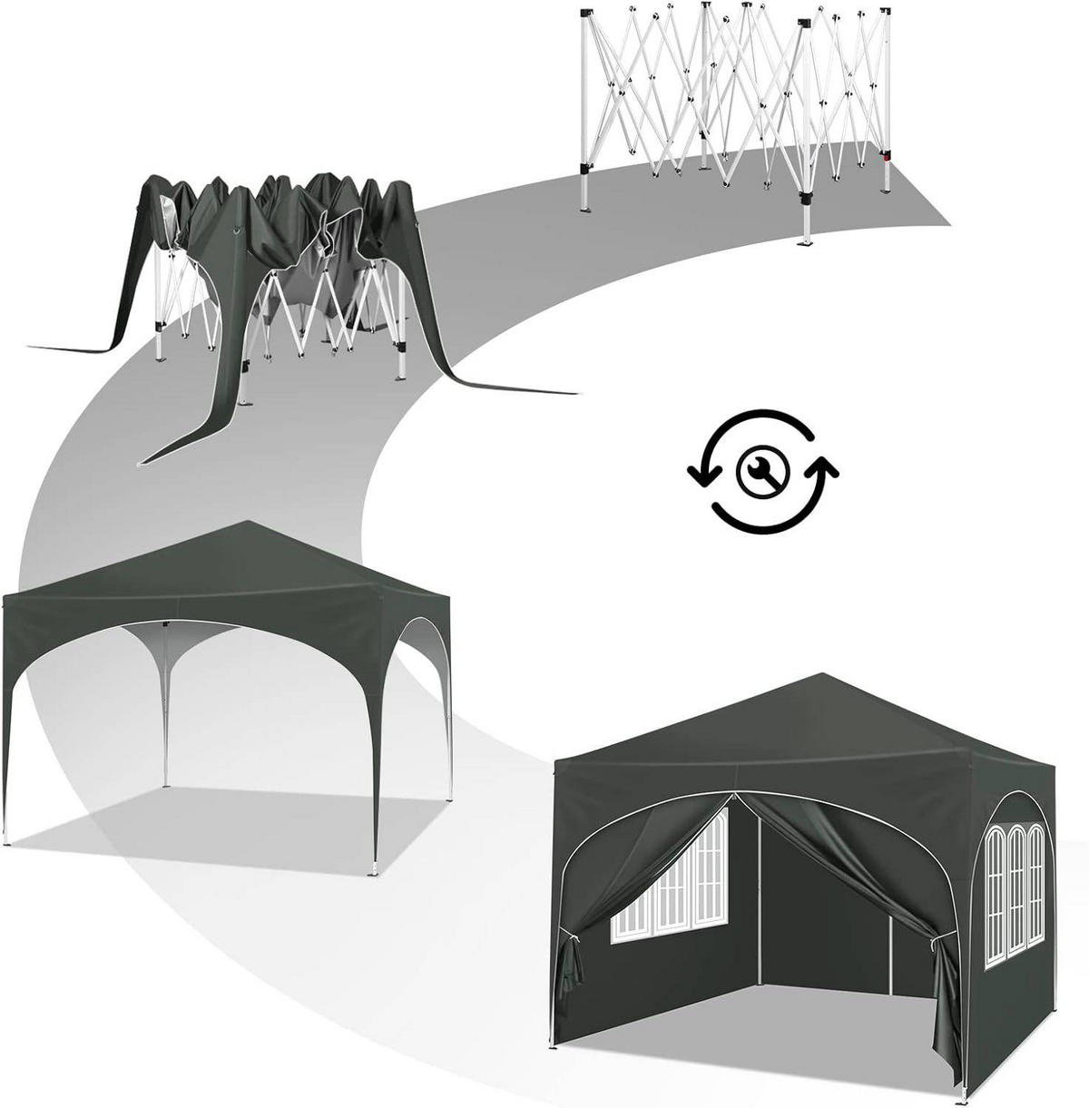 PAVILLON, Faltpavillon 3x3 m, mit 4 Seitenwänden, Grau - Grau, Metall (300/260/300cm) - Woltu