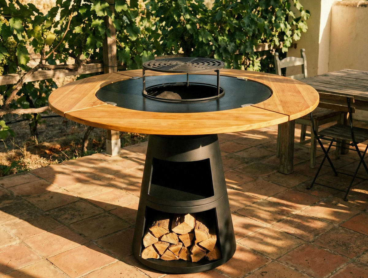 HOLZKOHLEGRILL Feuerschale Schwarz inkl. Schutzhülle - Schwarz, Metall (121/105/121cm) - Purline