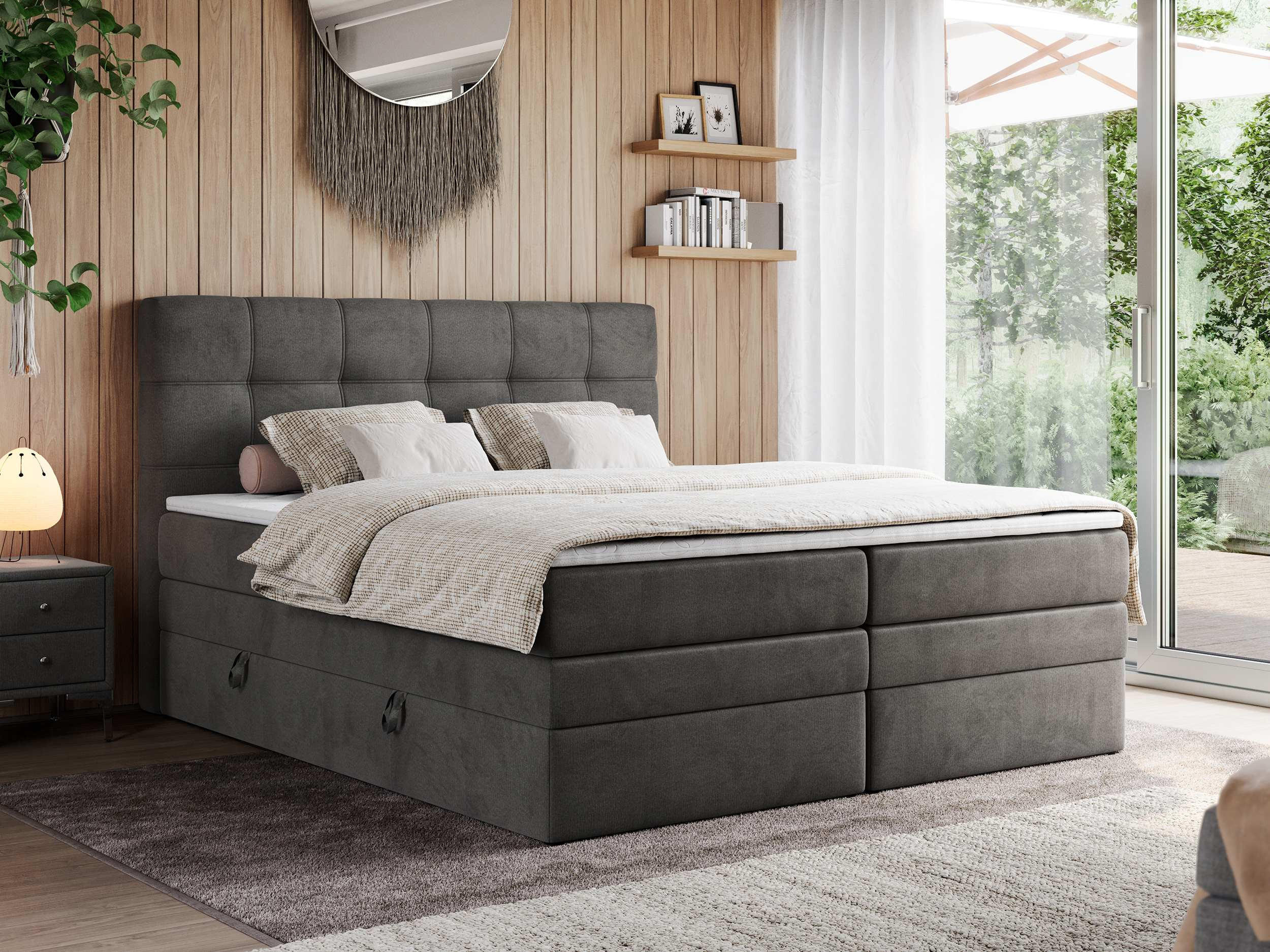 BOXSPRINGBETT ERNI KING 160/200 Dunkelgrau Velvet - H3 - Dunkelgrau, Holz/Textil (160/200cm) - MKS