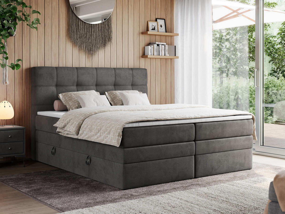 BOXSPRINGBETT ERNI KING 160/200 Dunkelgrau Velvet - H3 - Dunkelgrau, Holz/Textil (160/200cm) - MKS