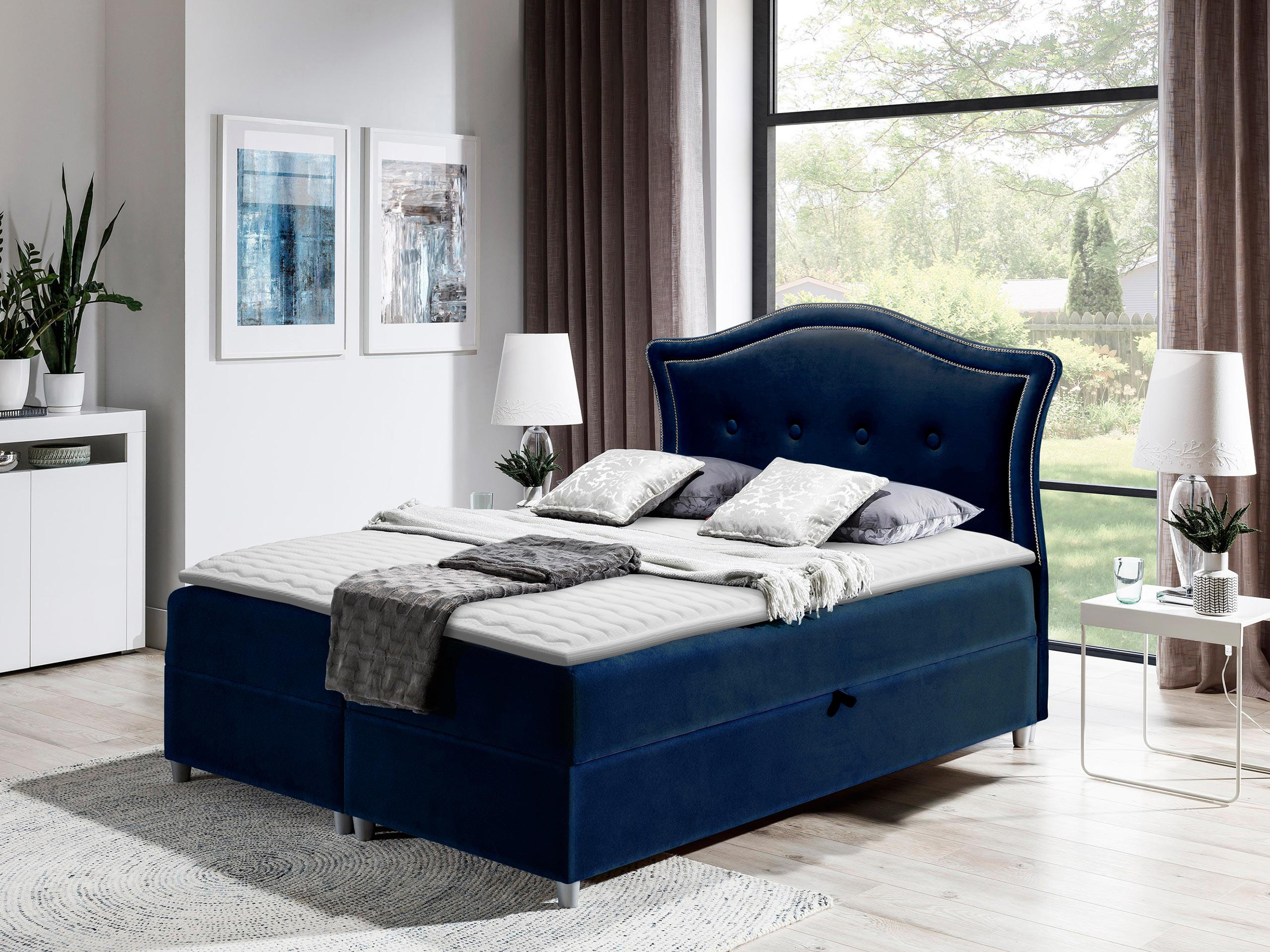 BOXBETT Bedran - Dunkelblau, Holz (140/200cm) - MIRJAN24