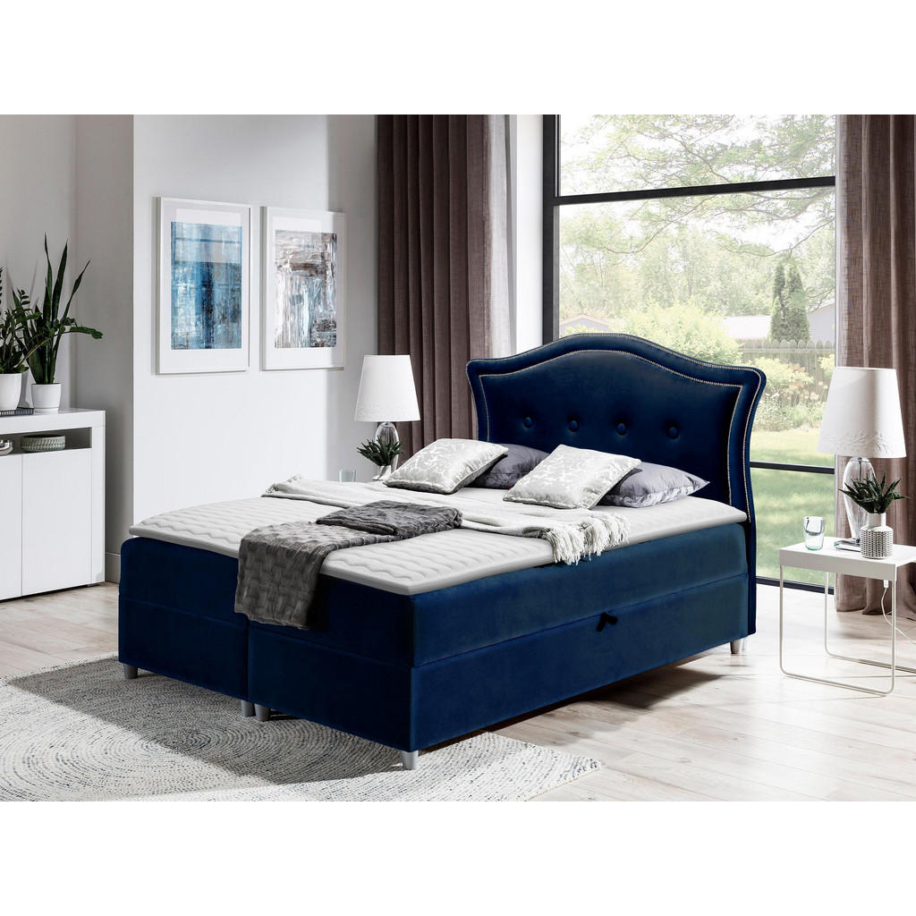 Thumbnail - Mirjan24 Boxbett, Dunkelblau, Holz, H3, 180x200 cm, Schlafzimmer, Betten, Boxspringbetten