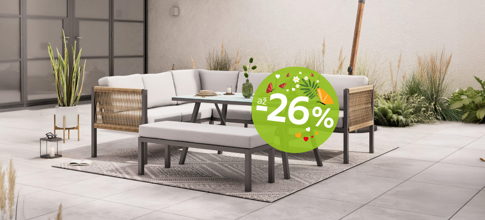 zľava na záhradný nábytok 26 %