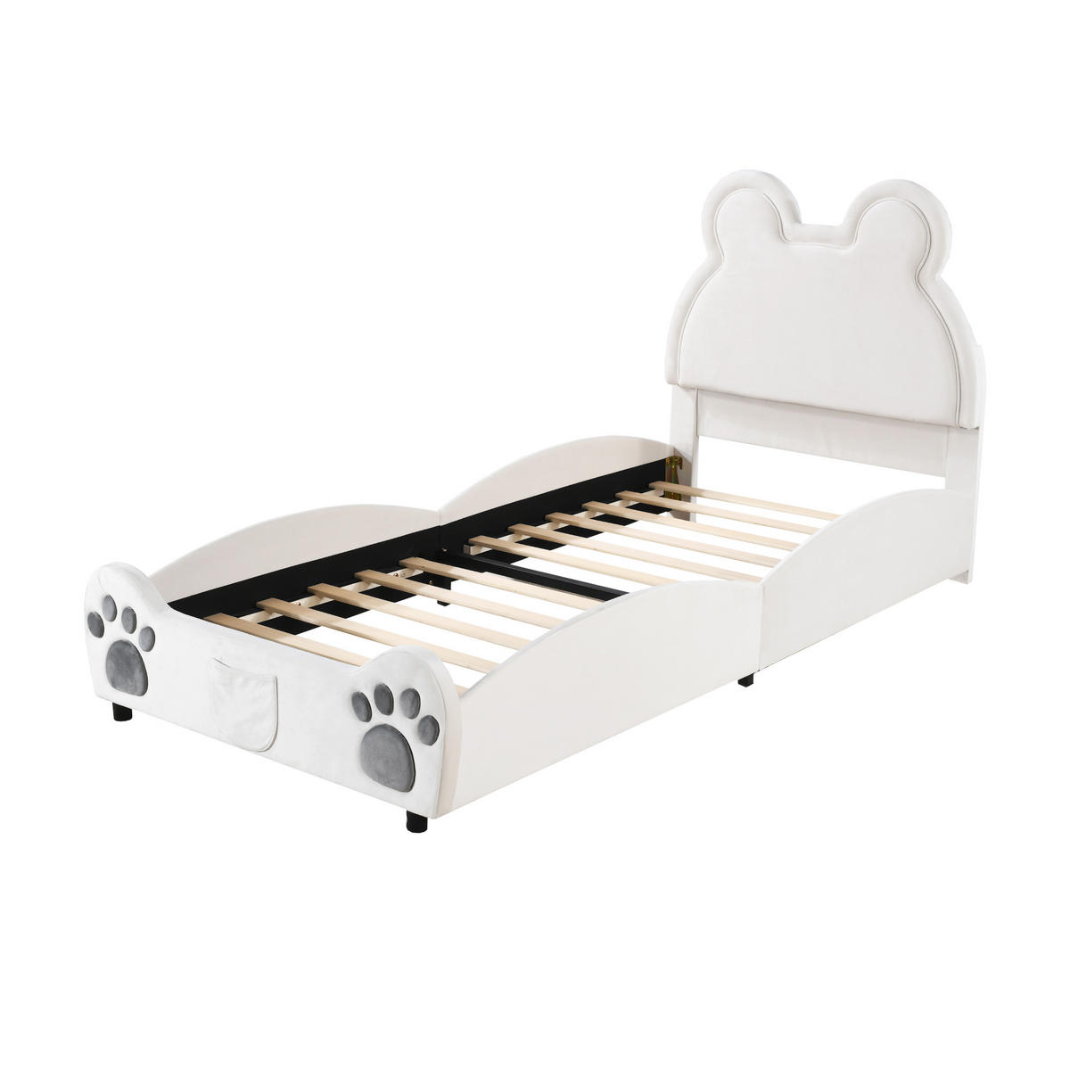 KINDERBETT Bärenform 90/200 cm weiß aus Samt - Weiß, Textil (90/200cm) - OKWISH