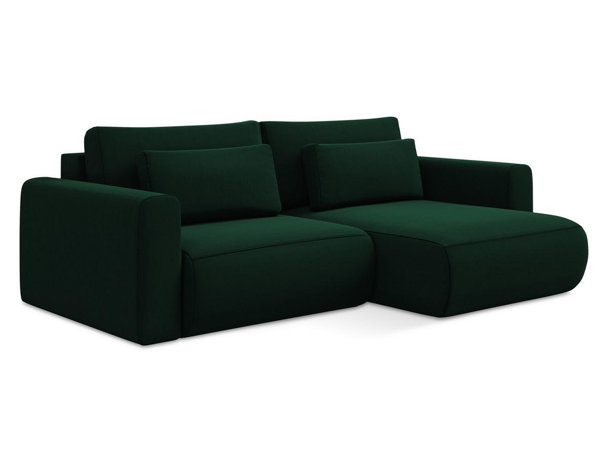 ECKSOFA mit Schlaffunktion Samt Stoff Grün - Dunkelgrün/Schwarz, Kunststoff/Textil (240/149cm) - Makamii