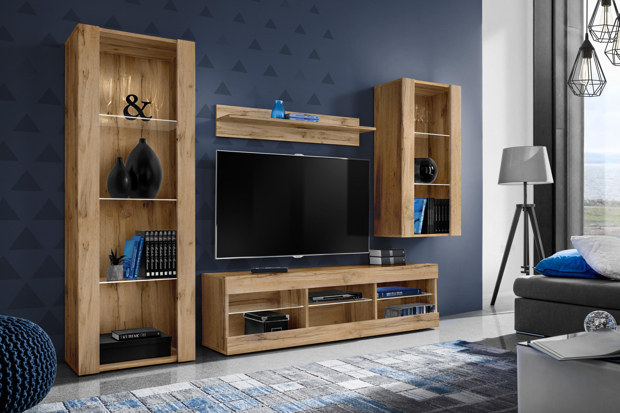 Thumbnail - Komodee Wohnzimmerset, Eiche Wotan, Eiche Wotan, Holzwerkstoff, 8 Fächer, Rechteckig, 245x159x35 cm, Wohnzimmer, Wohnwän...