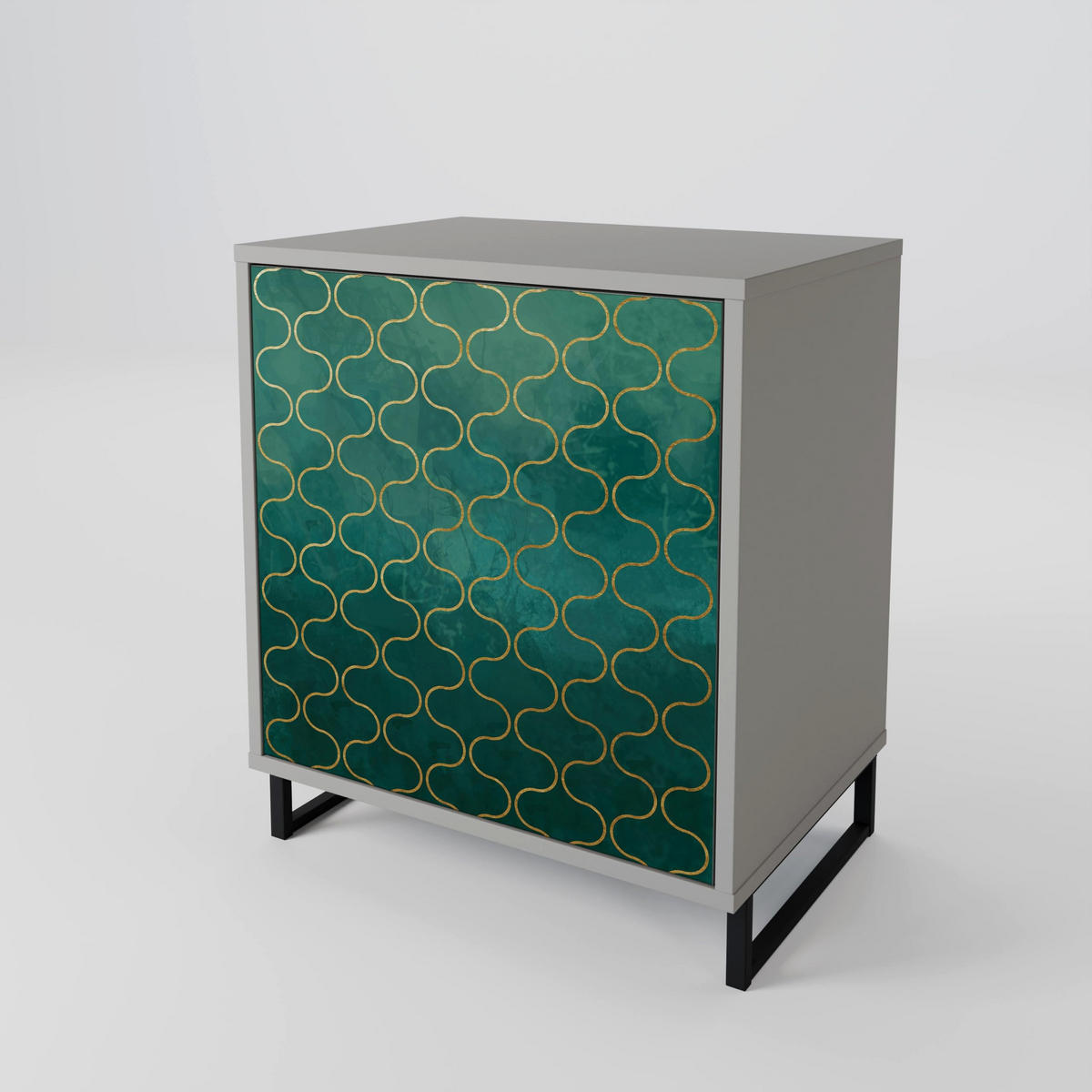 SIDEBOARD TESSELATED GREENERY, Grau, 57,5x42x77,5 cm, Schräge Buchenholzfüße - Buchefarben/Multicolor, Holzwerkstoff/Buchenholz (57.5/77.5/42cm) - SpaceRebels