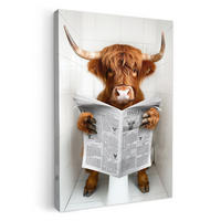 LEINWANDBILD Schottischer Highlander - Tier - Zeitung - Toilette 60x90 cm - Kastanienfarben, Textil (60/90cm) - MuchoWow