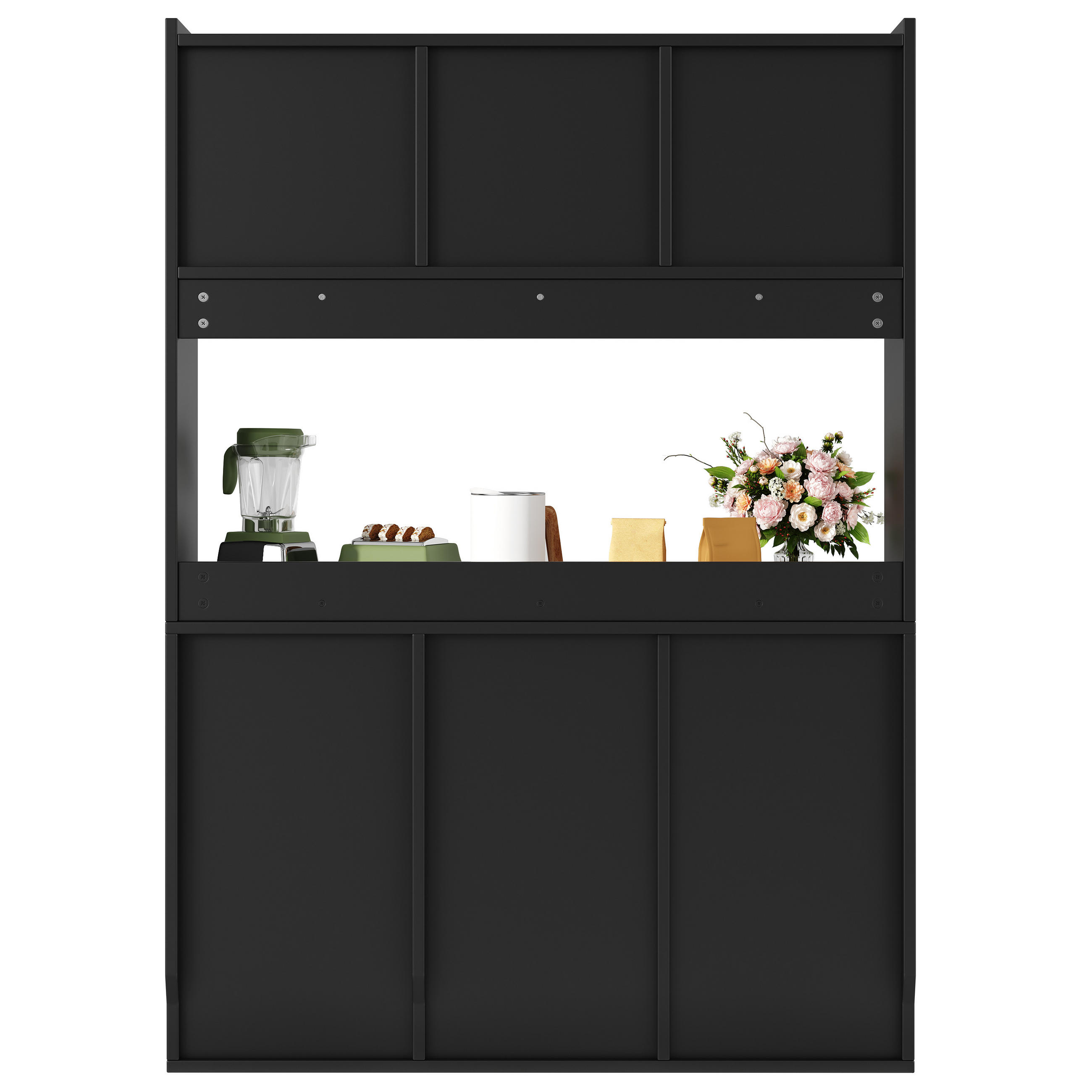 KÜCHENBUFFET mit LED-Beleuchtung, Glaselementen und verstellbaren Einlegeböden, 120 x 35 x 167 cm, Schwarz, MDF, Spanplatte - Schwarz, Holzwerkstoff (120/167/35cm) - SONNENH