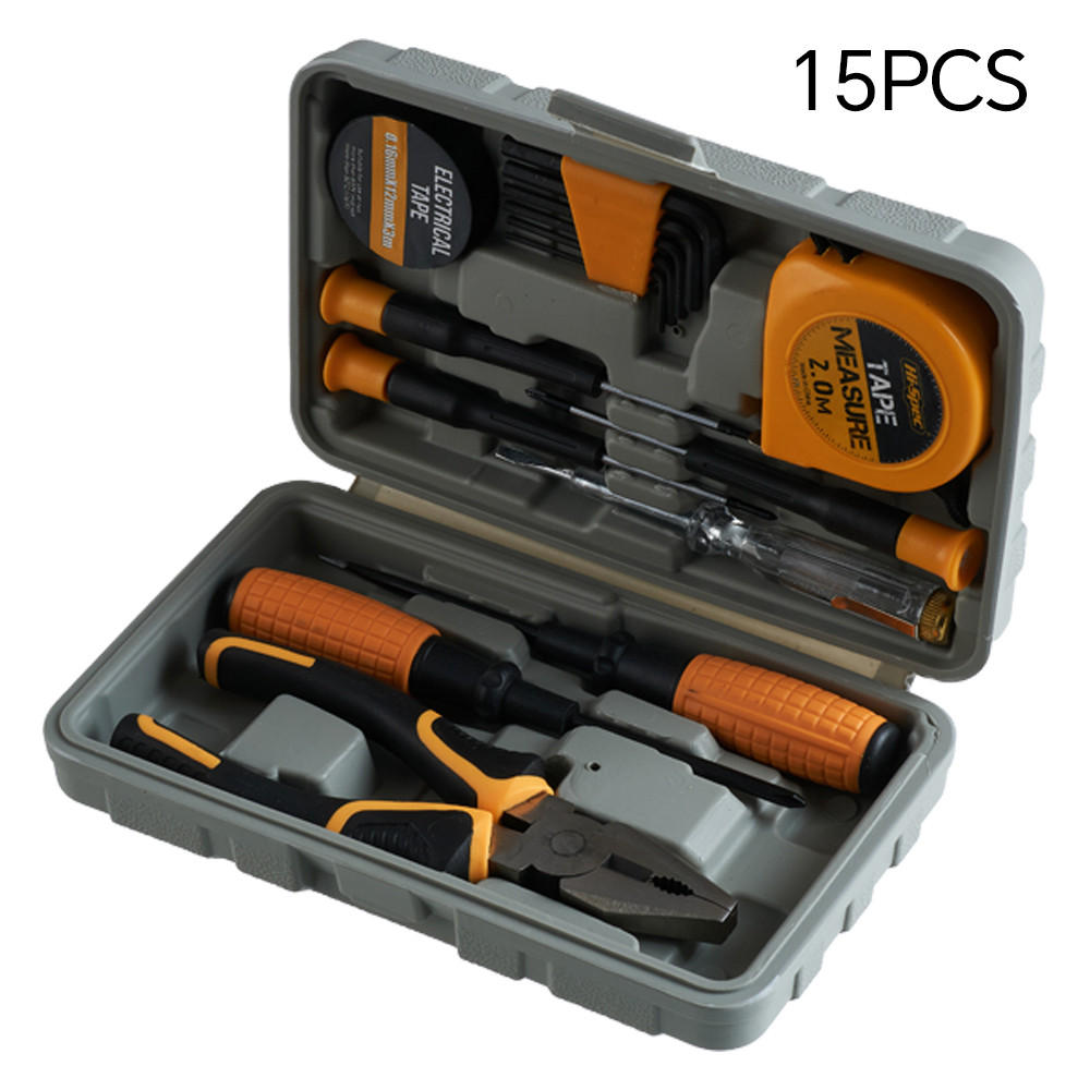 WERKZEUGSATZ 15-tlg. in Gelb Schwarz Haushalts-Werkzeugset mit Koffer aus Stahl - Schwarz, Metall (12/20/5cm) - Livingandhome