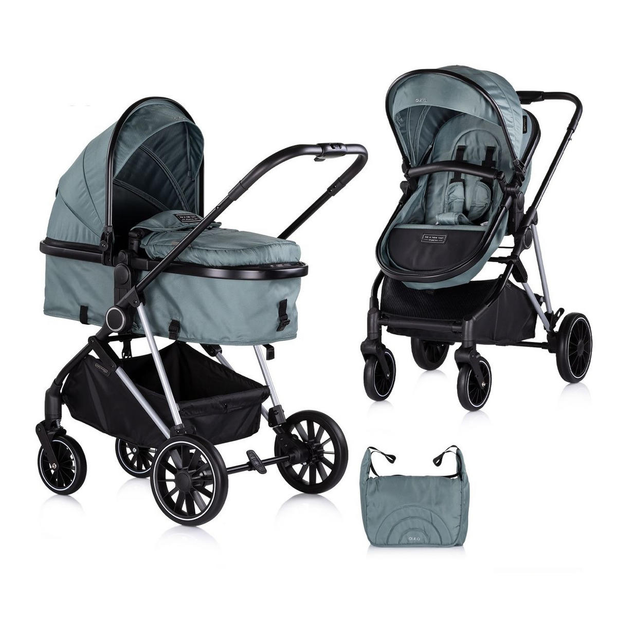 KINDERWAGEN Aura 2 in 1 tuerkis umbaubar Wickeltasche Sitz umkehrbar bis 22 kg - Türkis, Metall (98/60/106cm) - Chipolino
