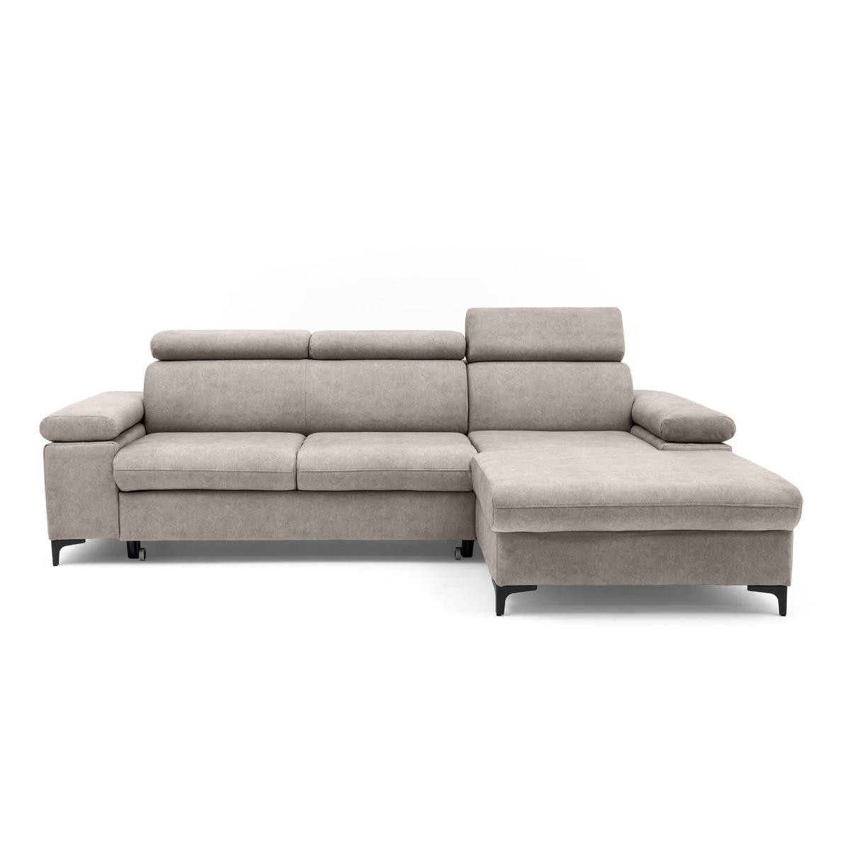 ECKSOFA MAVIC L Rechts mit Schlaffunktion Velours Creme - Creme/Schwarz, Glas/Holz (257/176cm) - Muffo