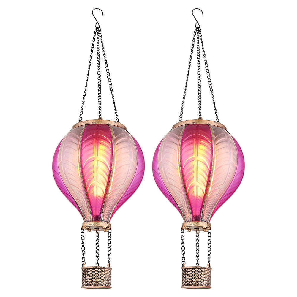 LED AUSSENLEUCHTE Solarleuchte Pink Feuer Effekt 2er Set - Multicolor, Metall (14/14/46.5cm) - Globo Lighting