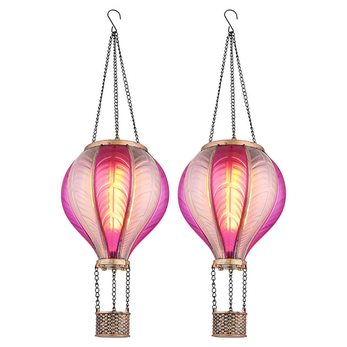 LED AUSSENLEUCHTE Solarleuchte Pink Feuer Effekt 2er Set - Multicolor, Kunststoff/Metall (14/14/46.5cm) - Globo Lighting