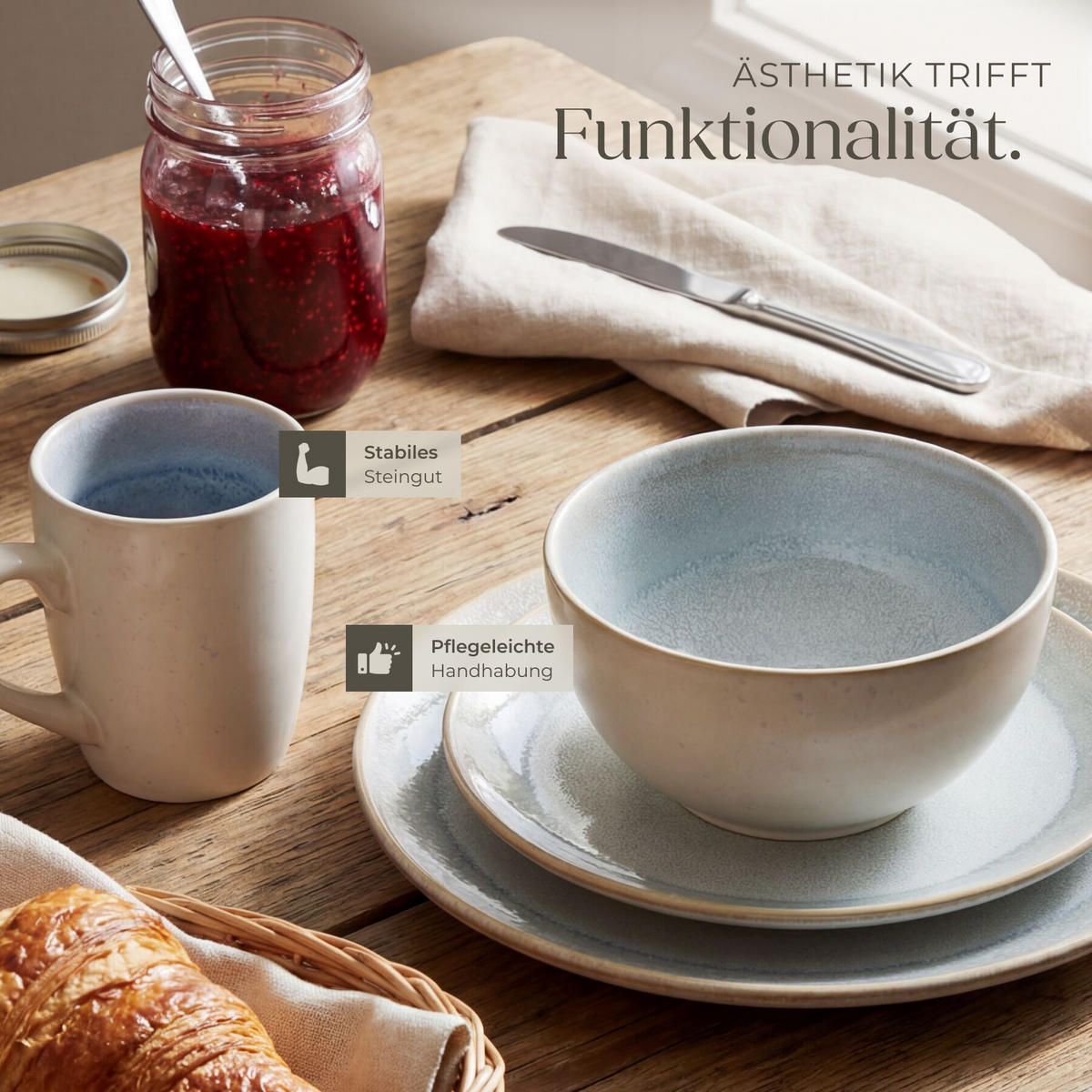 KOMBISERVICE Mare, ineinander stapelbar, grau - Grau, Keramik (26.5/2.5/26.5cm) - tectake