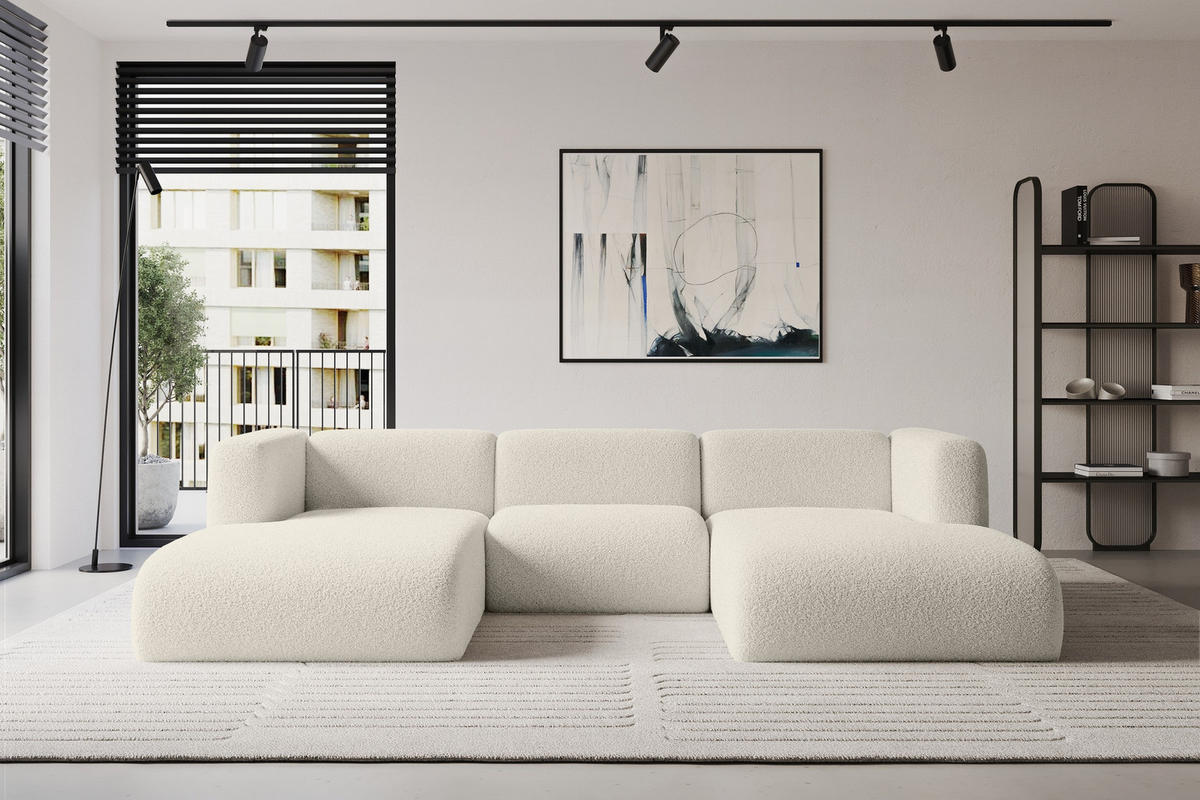 WOHNLANDSCHAFT MIRA-U1 317x179x70 Beige Bouclé - Kaschmir/Beige, Holzwerkstoff/Kunststoff (317/70/179cm) - ALTDECOR