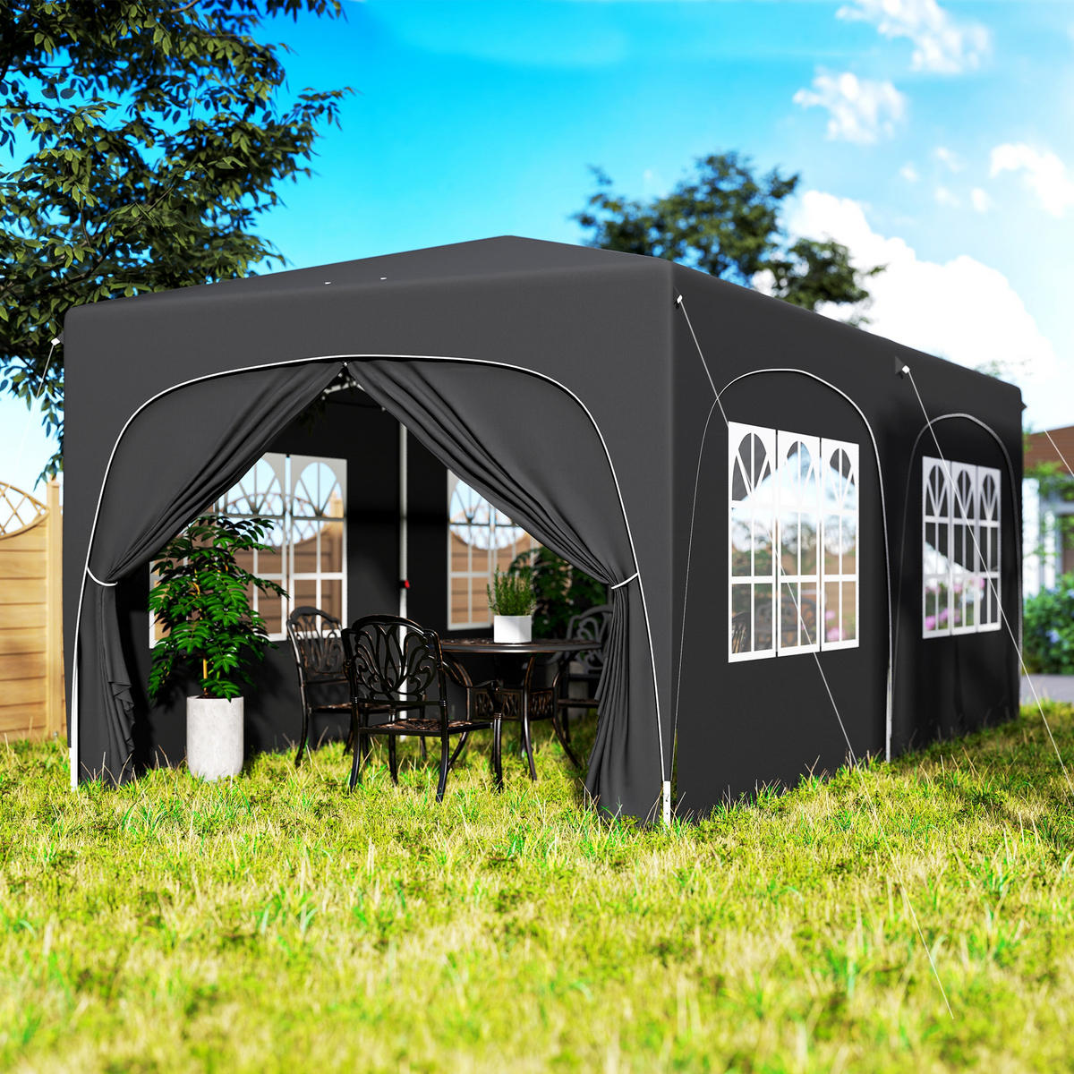 PAVILLON DE-14042 Pop-up 3/6 m, höhenverstellbar, UPF50+ Dunkelgrau - Dunkelgrau, Textil (300/270/597cm) - ComfortXL