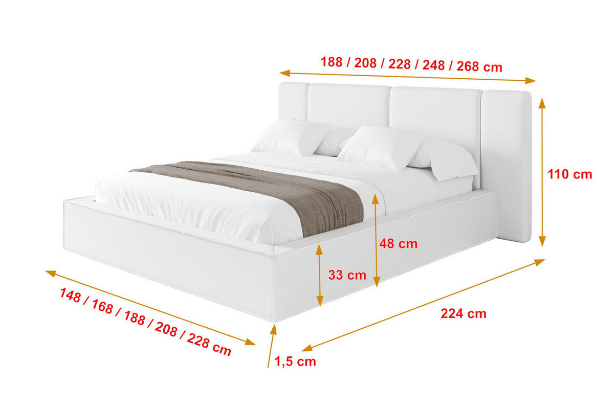 POLSTERBETT mit Bettkasten und Lattenrost, Bett mit Matratze H3/H4 - RIVO 120x200 Weiß - Weiß Hochglanz, Holzwerkstoff/Textil (120/200cm) - ALTDECOR