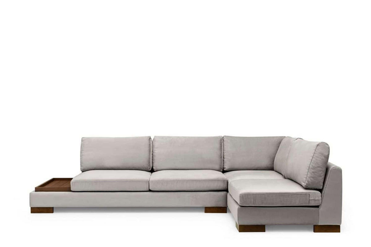 ECKSOFA mit Hocker und Lounge-Design - Walnussfarben/Hellgrau, Holz/Textil (193/313cm) - myHomelando