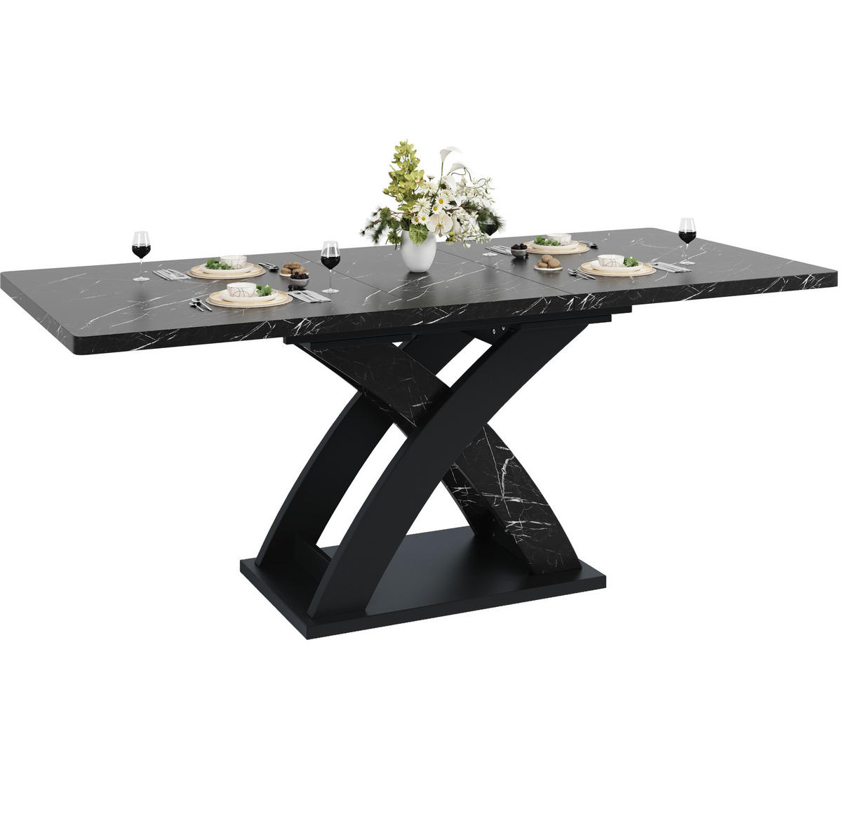 ESSTISCH 120-160/80/75 cm ausziehbar mit X-Gestell und verstellbaren Füßen, Schwarz - Schwarz, Holzwerkstoff (120/80/75cm) - Redom