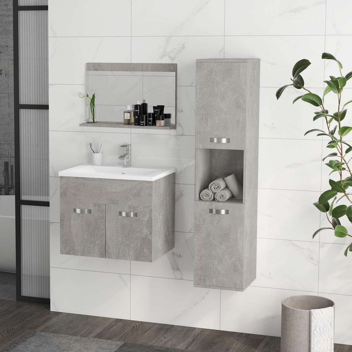 BADEZIMMER 4-teilig DE-17305 Grau - Grau, Holzwerkstoff (30/131.5/30cm) - ComfortXL