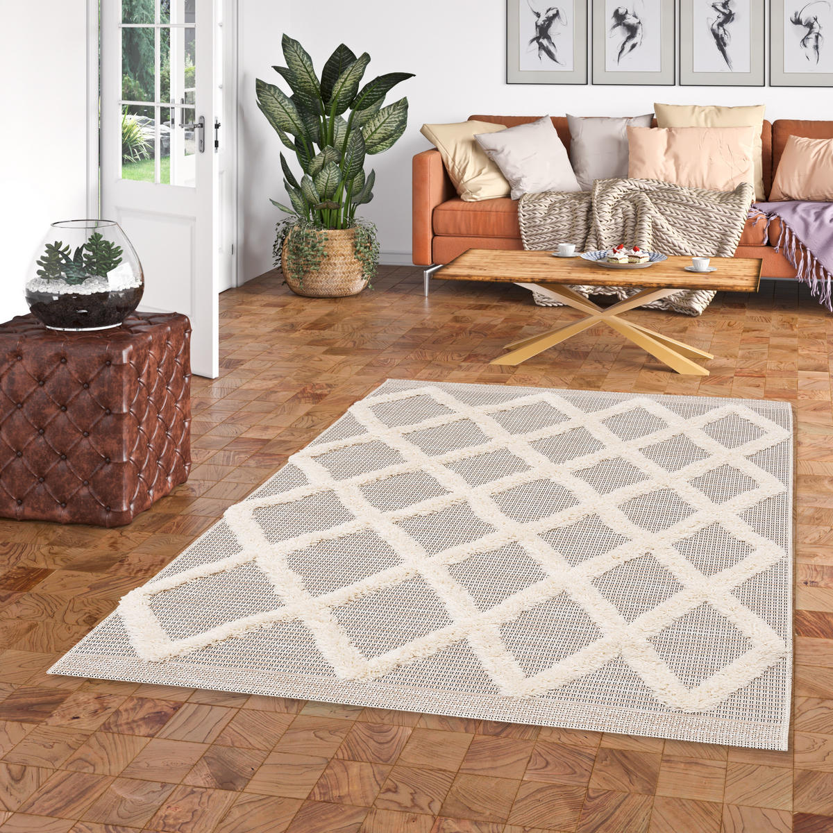 IN & OUTDOOR TEPPICH SHAGGY JUIST RAUTEN - Beige, Textil (80/150cm) - Pergamon