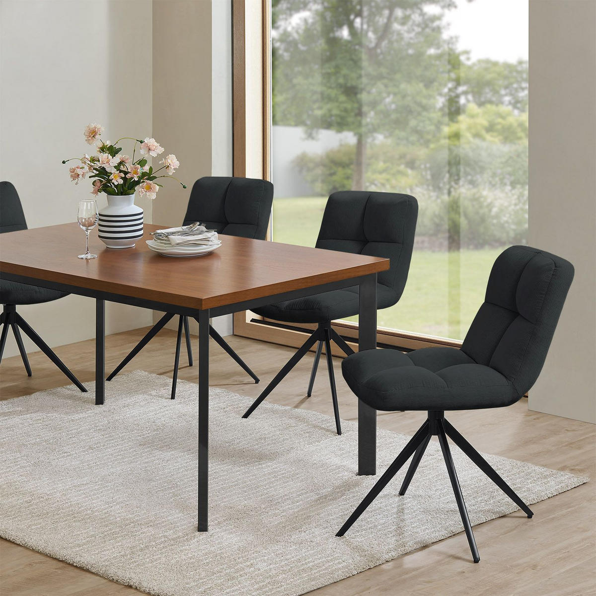DREHSTUHL Dallas cord dunkelgrau (2er-Set) - Dunkelgrau, Textil (45/84/45cm) - Juskys