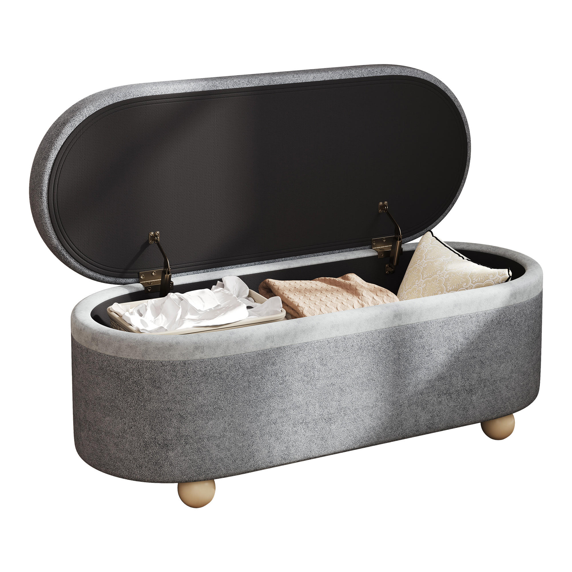 SITZBANK, Stauraum, Fleece, Holzbeine, Grau, 110x41x47cm - Grau, Textil (41/47/110cm) - FLIEKS