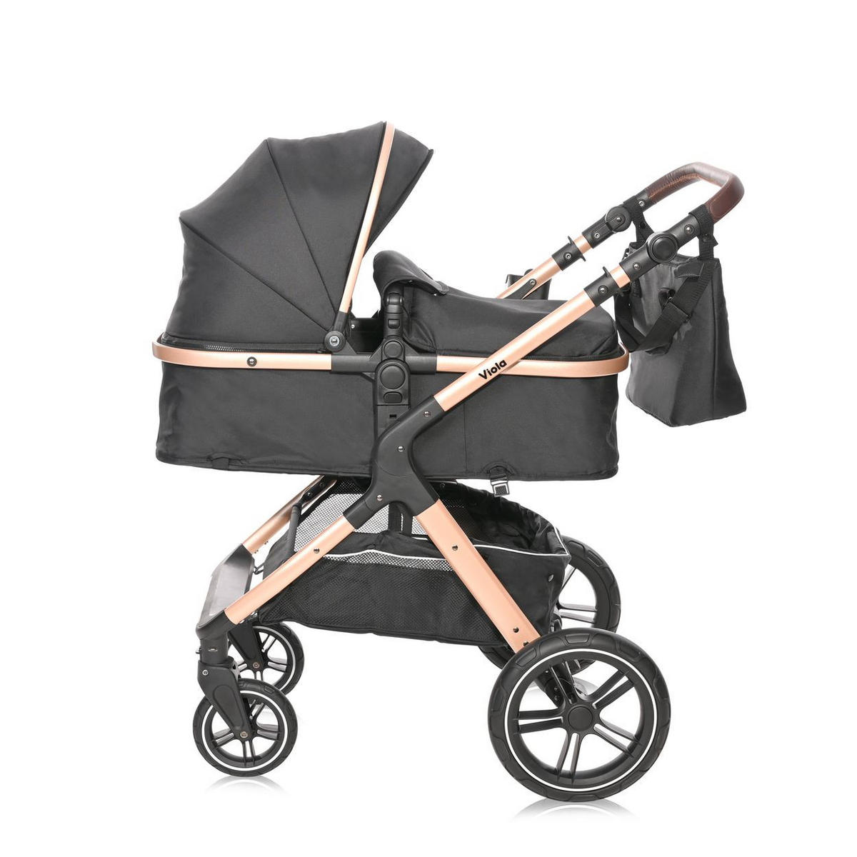 KINDERWAGEN 2 in 1 Viola schwarz mit Adaptern, umbaubarer Sportsitz, bis 22 kg - Schwarz, Metall (96/59/112cm) - Lorelli