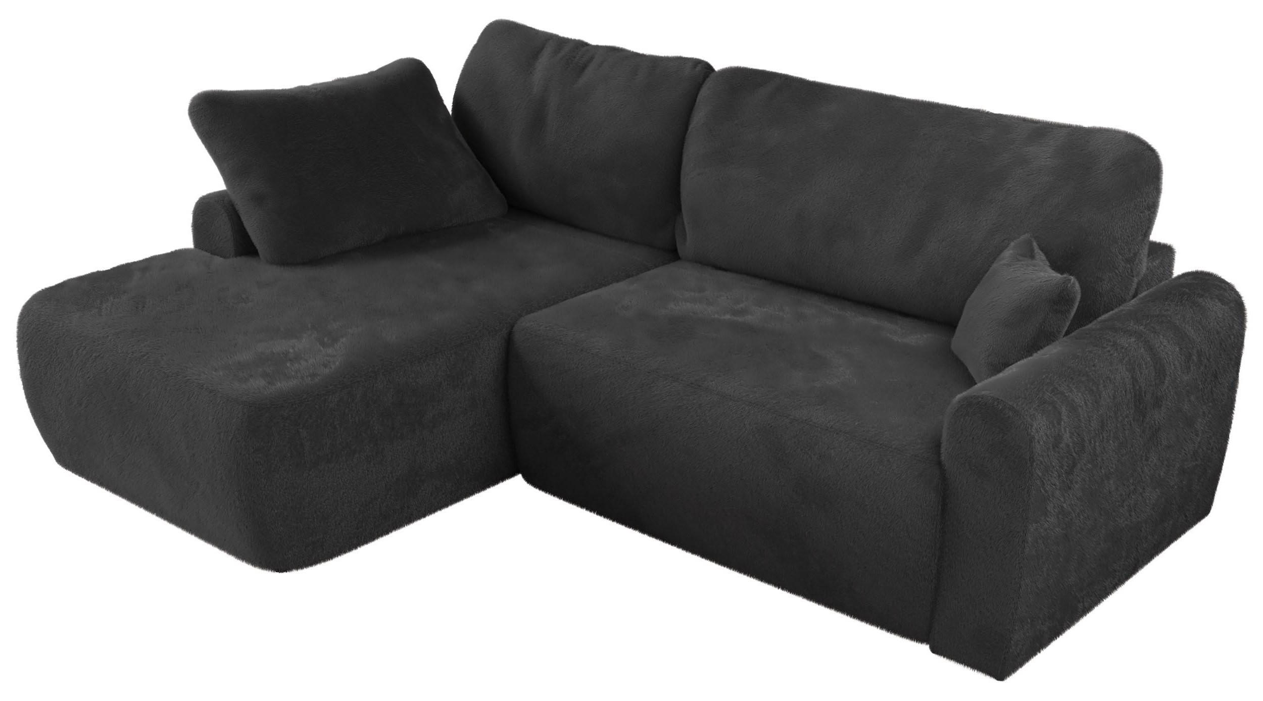 ECKSCHLAFSOFA CUBO L Dunkelgrau Plüsch - links - Dunkelgrau/Schwarz, Kunststoff/Textil (273/187cm) - MKS