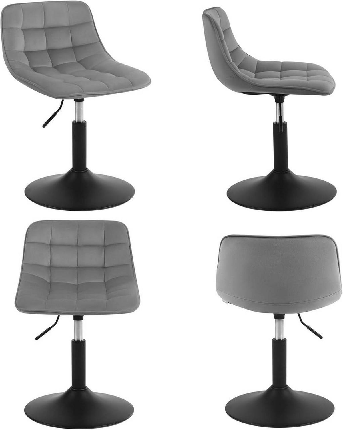 BARHOCKER Mehrzweck 360° Schwenken Samt, Hellgrau - Hellgrau/Schwarz, Textil/Metall (42.5/72/45cm) - Woltu