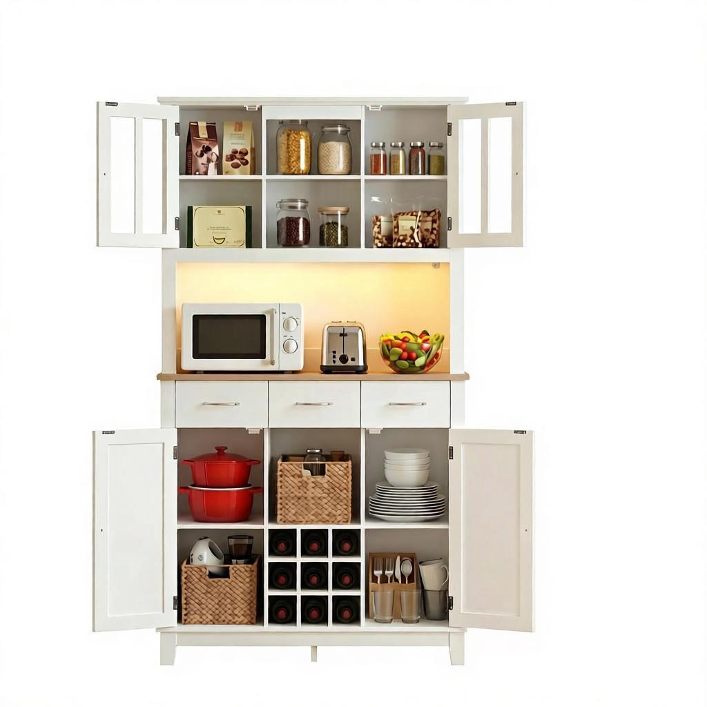 BUFFET DE-38826 100/39,5/180 cm RGB-LED und 9-fach Weinregal Weiß - Weiß, Holzwerkstoff (100/180/39.5cm) - ComfortXL