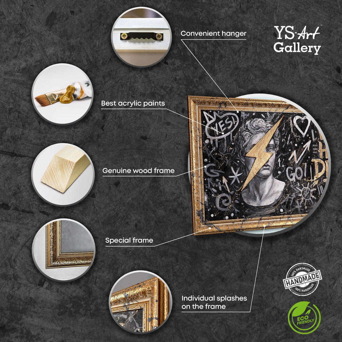 GEMÄLDE Kunst der Motivation Schattenfugenrahmen Gold 160x80 cm - Goldfarben, Holz (160/80cm) - YS-art gallery