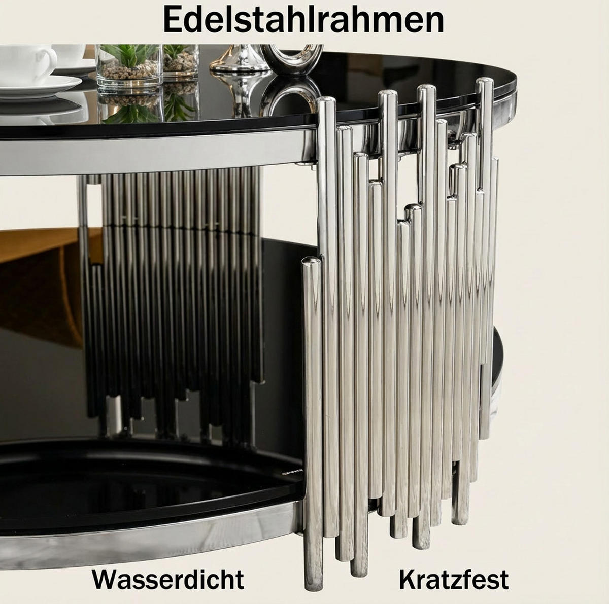 COUCHTISCH 80/80/45 cm schwarz aus gehärtetem Glas mit 2 Ebenen - Schwarz, Metall (80/80/45cm) - OKWISH