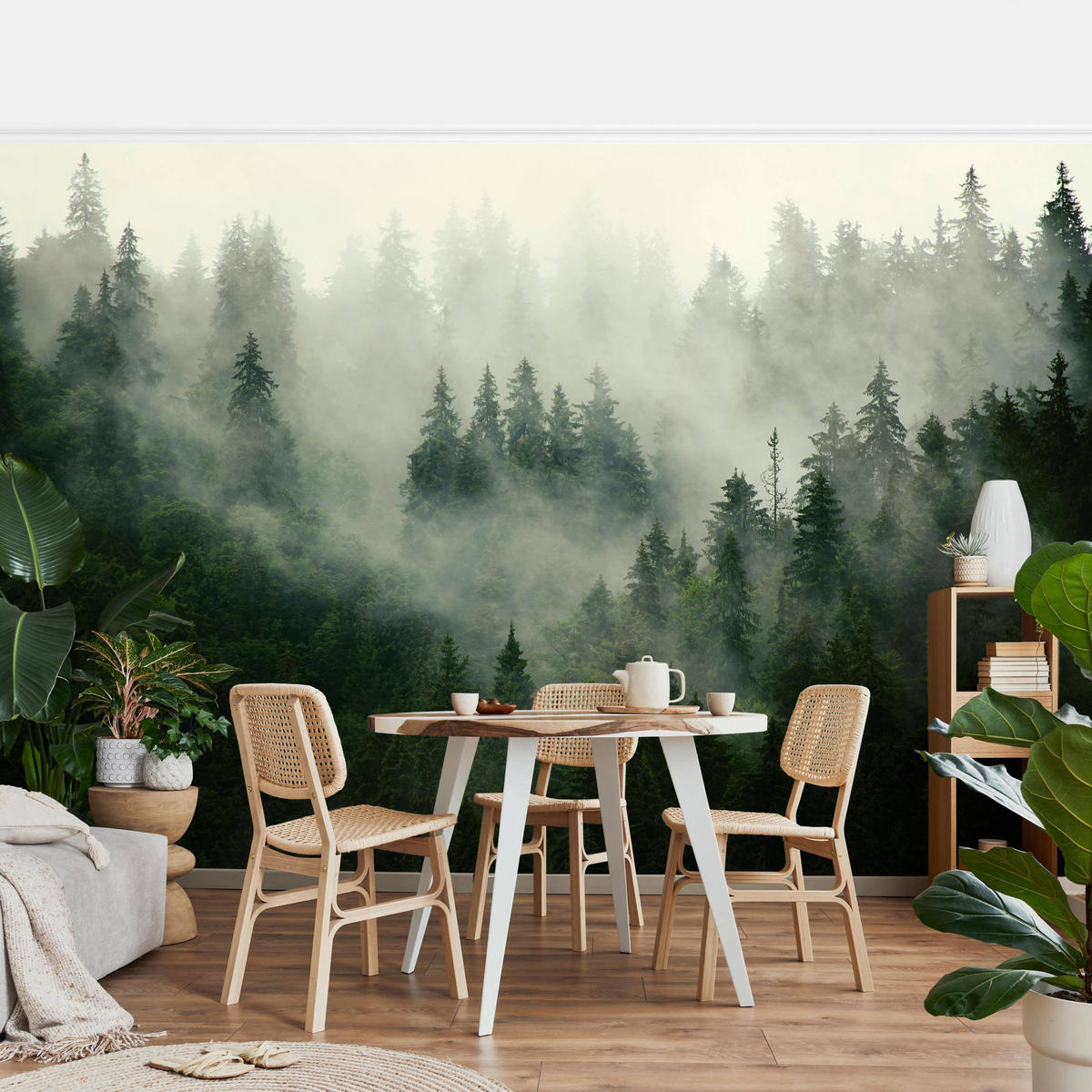 FOTOTAPETE Tiefgrüner Tannenwald im Nebel 288/190 cm - Grün, Papier (288/190cm) - Bilderwelten