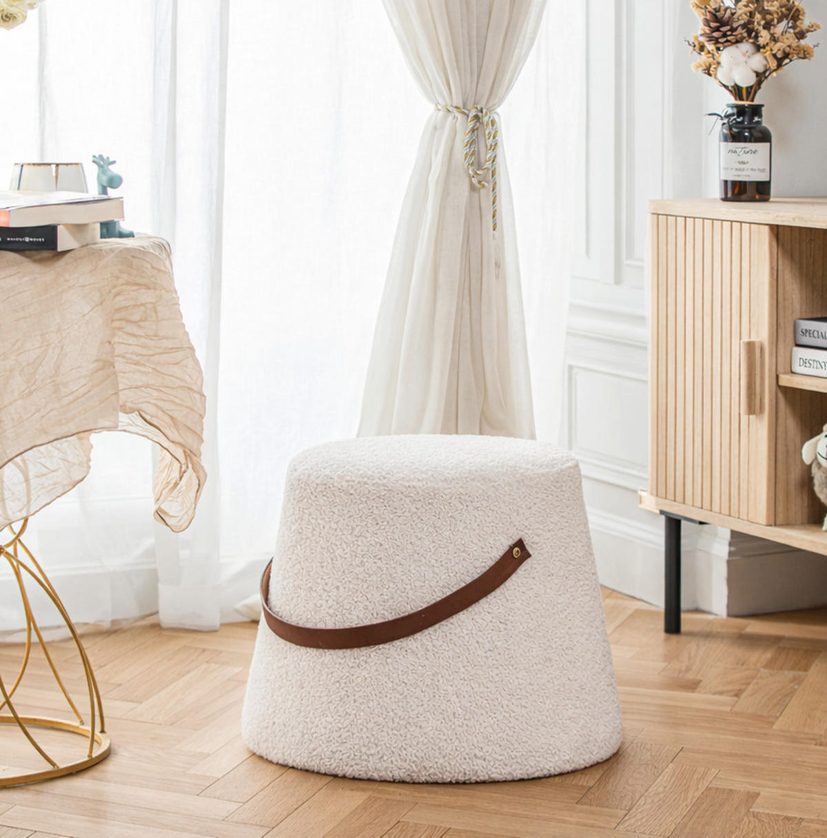 POUF Samt Weiß - Weiß, Textil (42/36/42cm) - Nordlys