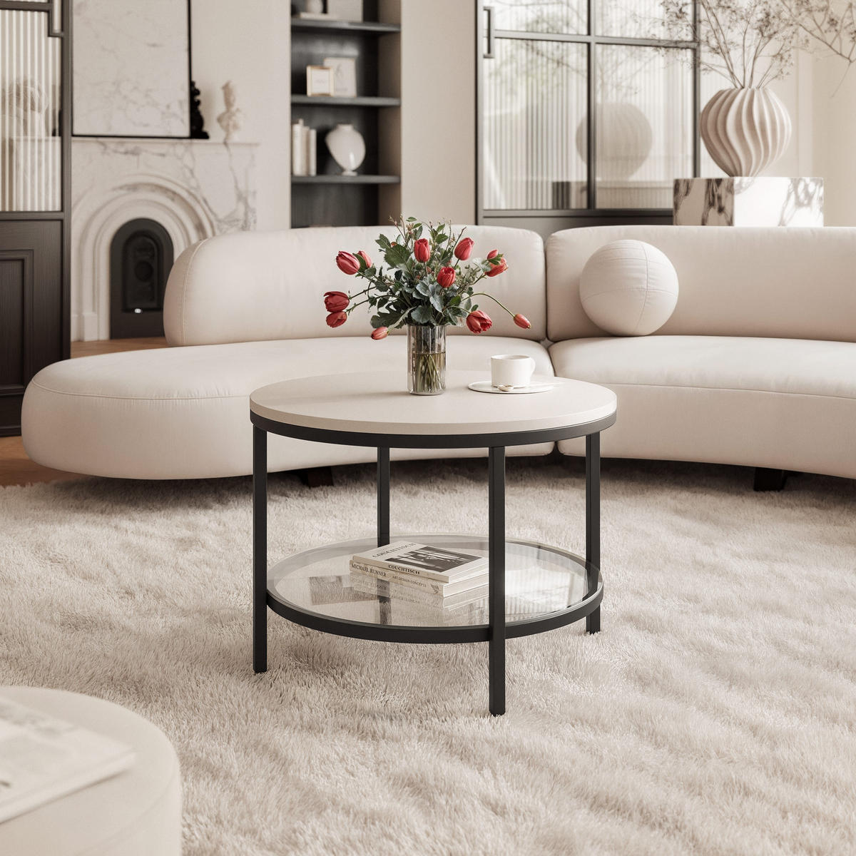 COUCHTISCH CANDY 60/42 cm runden, Schwarz / Kaschmir - Kaschmir/Schwarz, Metall (60/60/42cm) - Idohome