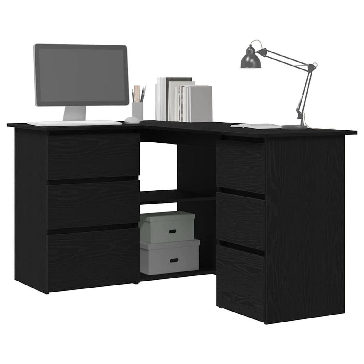 SCHREIBTISCH Mit Regal Schwarz Eichen-Optik 145/100/76 Cm - Schwarz, Holzwerkstoff (145/100/76cm) - vidaXL