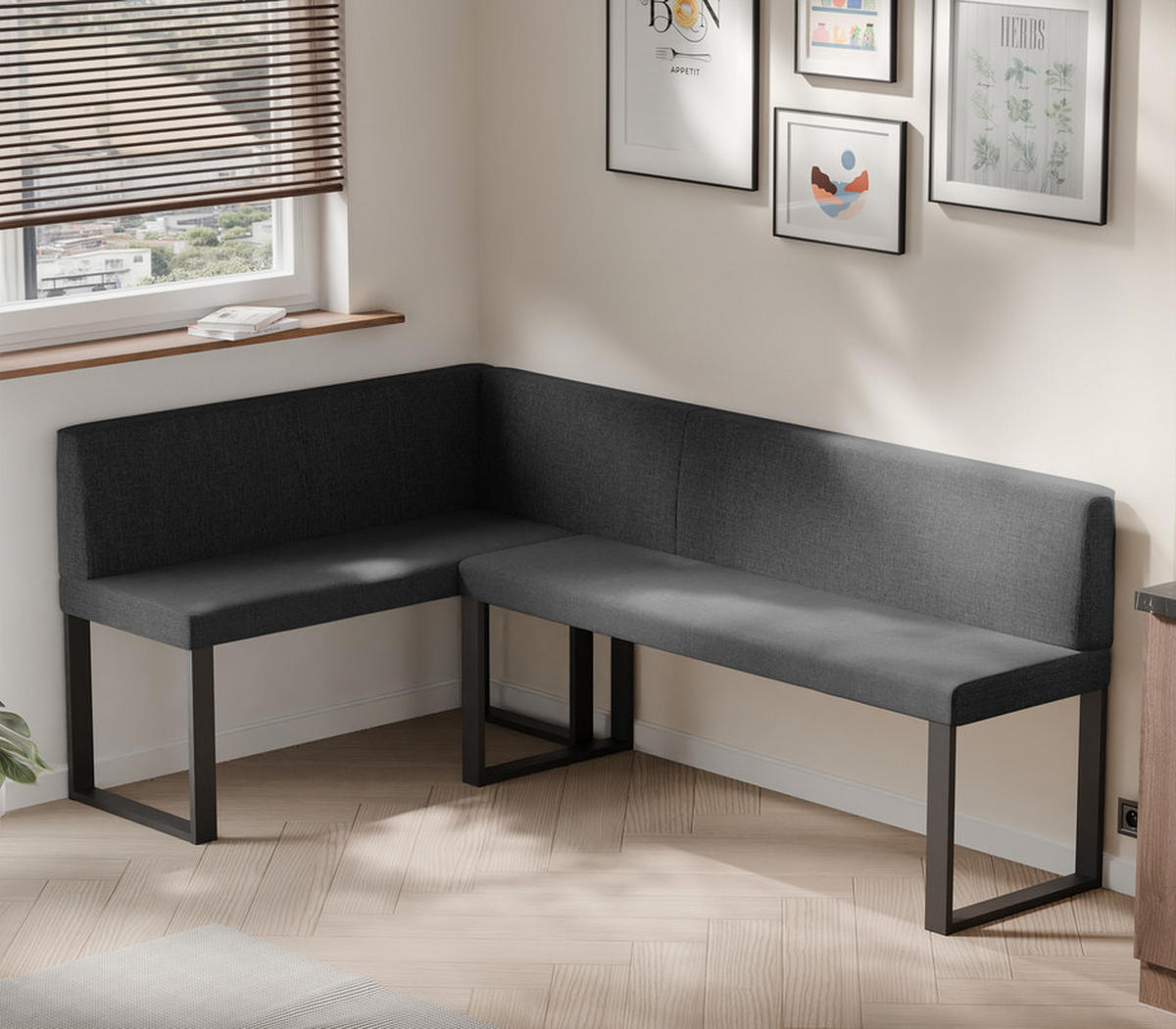 ECKBANK links SANA U Webstoff glatt, 142/196 cm Anthrazit - Anthrazit, Textil/Metall (142/196cm) - Idohome