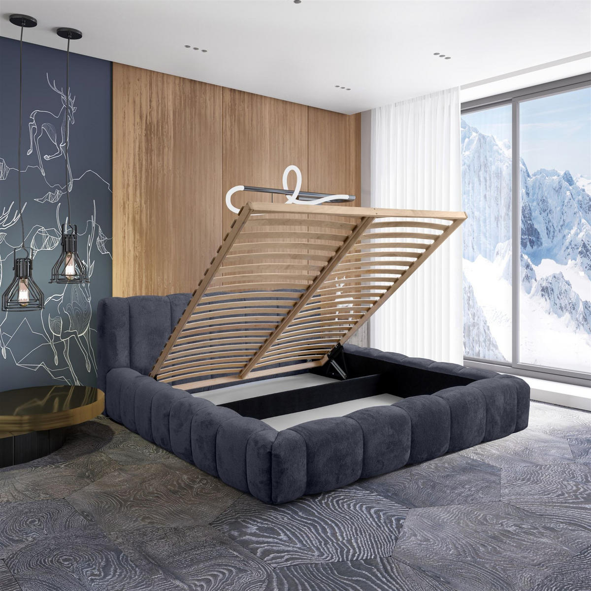 POLSTERBETT Hailey In Tender Way - Dunkelblau, Holzwerkstoff/Textil (140/200cm) - Fun Möbel